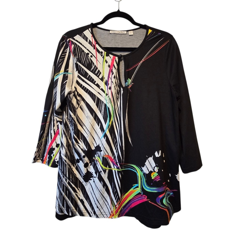 Snoskins USA Abstract Tunic Top Womens LG Multicolor Graffiti Lagenlook Stretch
